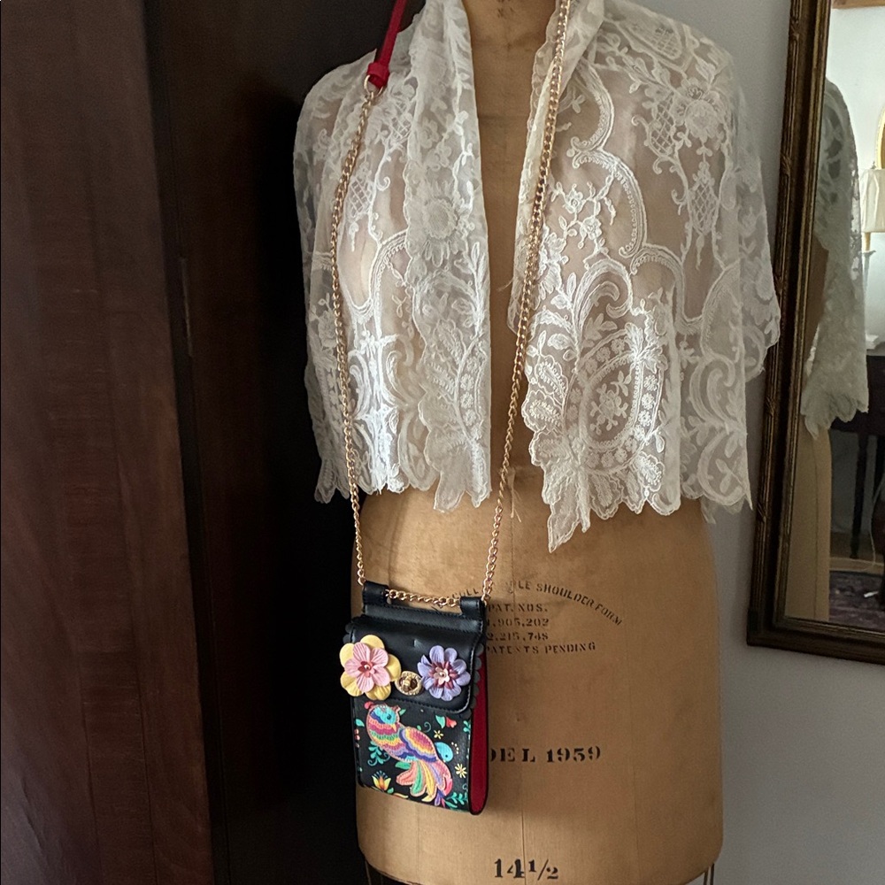 Vendula of London Elegant Black Floral Crossbody Bag